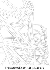 Abstract Architectural Wireframe Composition – Modern Skyscraper and Urban Cityscape Design