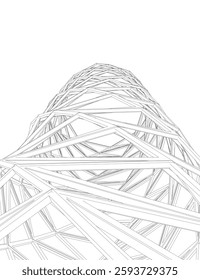 Abstract Architectural Wireframe Composition – Modern Skyscraper and Urban Cityscape Design