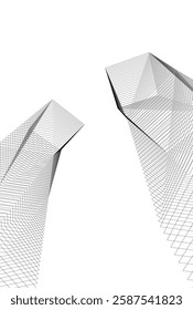 Abstract Architectural Wireframe: Geometric Cityscape with Minimalist Perspective