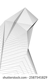 Abstract Architectural Wireframe: Geometric Cityscape with Minimalist Perspective