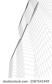 Abstract Architectural Wireframe: Geometric Cityscape with Minimalist Perspective