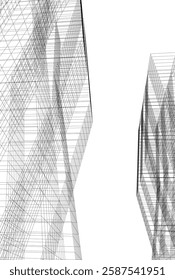 Abstract Architectural Wireframe: Geometric Cityscape with Minimalist Perspective