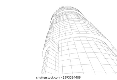 Abstract Architectural Wireframe of Modern Skyscrapers - 3D Perspective View