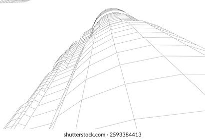 Abstract Architectural Wireframe of Modern Skyscrapers - 3D Perspective View