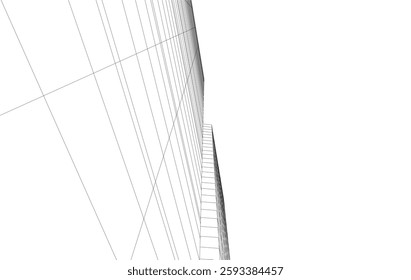 Abstract Architectural Wireframe of Modern Skyscrapers - 3D Perspective View