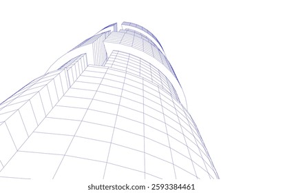 Abstract Architectural Wireframe of Modern Skyscrapers - 3D Perspective View
