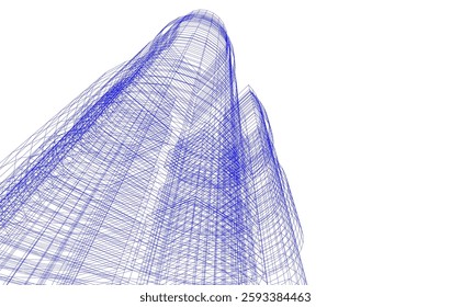 Abstract Architectural Wireframe of Modern Skyscrapers - 3D Perspective View