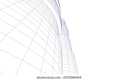 Abstract Architectural Wireframe of Modern Skyscrapers - 3D Perspective View