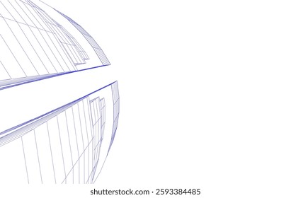 Abstract Architectural Wireframe of Modern Skyscrapers - 3D Perspective View