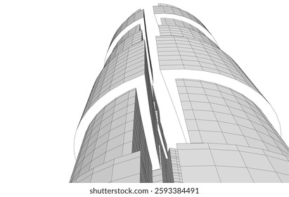 Abstract Architectural Wireframe of Modern Skyscrapers - 3D Perspective View