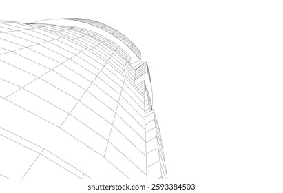 Abstract Architectural Wireframe of Modern Skyscrapers - 3D Perspective View