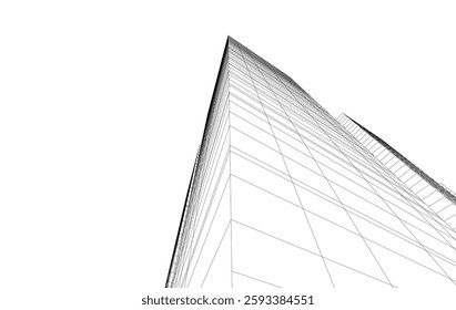 Abstract Architectural Wireframe of Modern Skyscrapers - 3D Perspective View