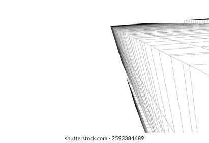 Abstract Architectural Wireframe of Modern Skyscrapers - 3D Perspective View