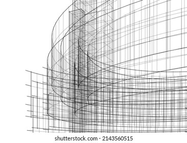 abstrakte Architektur, 3D-Zeichnungsvektorgrafik