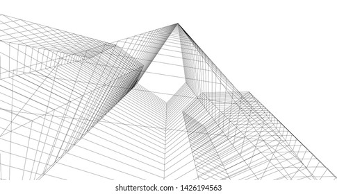 
abstract architecture 3d illustration sketch