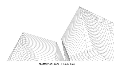 
abstract architecture 3d illustration sketch