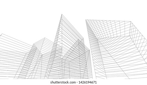 
abstract architecture 3d illustration sketch