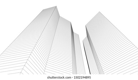 abstract architecture 3d illustration sketch