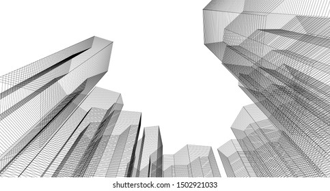 abstract architecture 3d illustration sketch