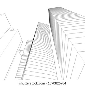 abstract architecture 3d illustration sketch
