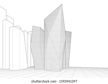 abstract architecture 3d illustration sketch