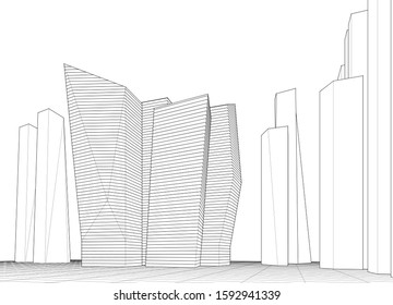 abstract architecture 3d illustration sketch