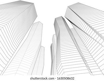 abstract architecture 3d illustration sketch