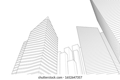 abstract architecture 3d illustration sketch