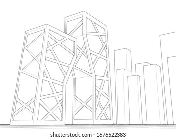 abstract architecture 3d illustration sketch