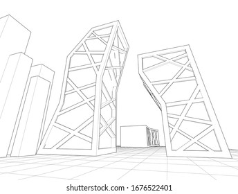abstract architecture 3d illustration sketch