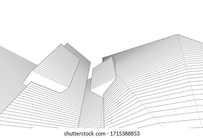 abstract architecture 3d illustration sketch