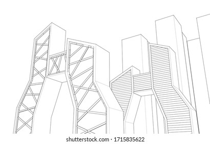 abstract architecture 3d illustration sketch