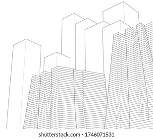 
abstract architecture 3d illustration sketch