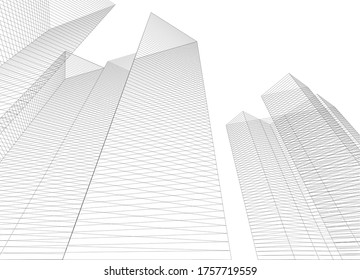 abstract architecture 3d illustration sketch