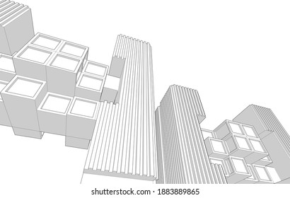 abstract architecture 3d illustration sketch