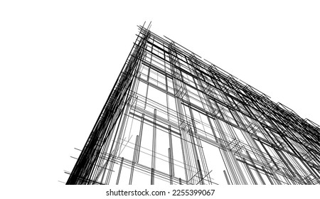 Abstract architecture 3d sketch vector illustration