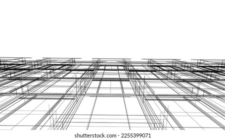 Abstract architecture 3d sketch vector illustration