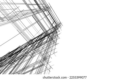 Arquitectura abstracta ilustración vectorial 3d de esbozo