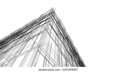 Abstract architecture 3d sketch vector illustration