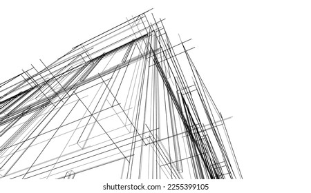 Arquitectura abstracta ilustración vectorial 3d de esbozo