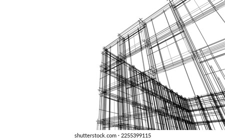 Abstract architecture 3d sketch vector illustration