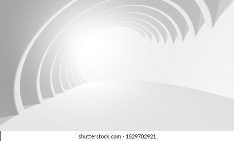 Abstract Architecture Background. 3d Illustration of White Circular Building. Modern Geometric Wallpaper. Futuristic Technology Design
