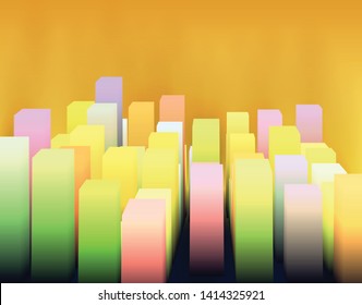Abstract architecture background with bright cube. Vector