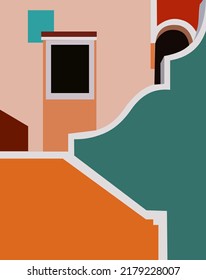 Abstract architecture background with bright modern colors geometric pattern. Modern building vector illustration, cover, template.