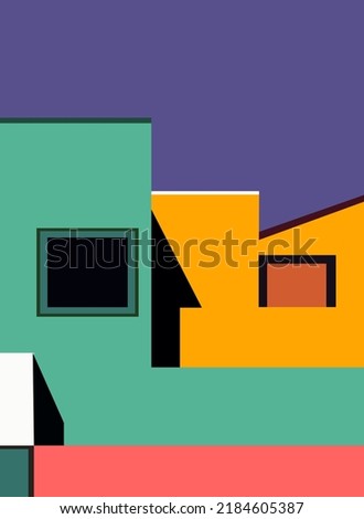 Abstract architecture background with bright modern colors geometric shapes. Modern building vector illustration, cover, template, poster, etc.