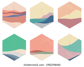 Abstract architecture background with geometric pattern vector. Natural landscape icon with mountain forest elements in vintage style.