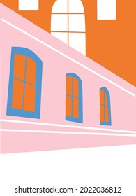 Abstract architecture background geometric style. Urban landscape drawing vector. Cartoon vector buildings illustration.Trendy homes with windows, roof. Colored flat vector illustration.