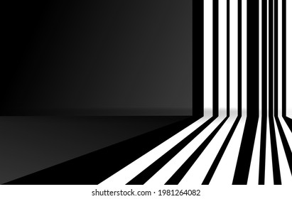 Abstract architecture black shadow and light in dark office room background on white wall from window, shadows indoor in house black and white background
