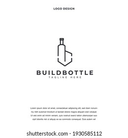 abstract Architecture blueprint with bottle icon logo design vector illustration. bulding luxury company branding Creative logo design