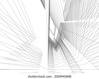 dibujo 3d de construcción de arquitectura abstracta 